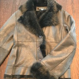 DKNY leather/fur coat